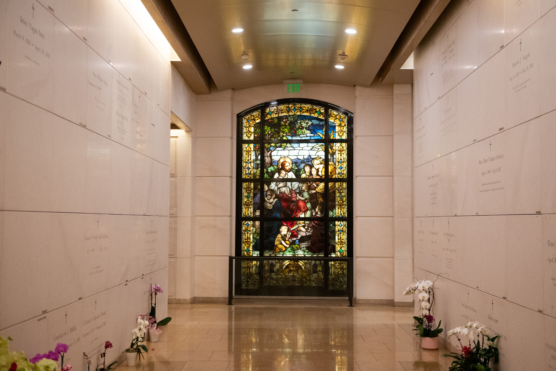Mausoleum corridor with stained glass window